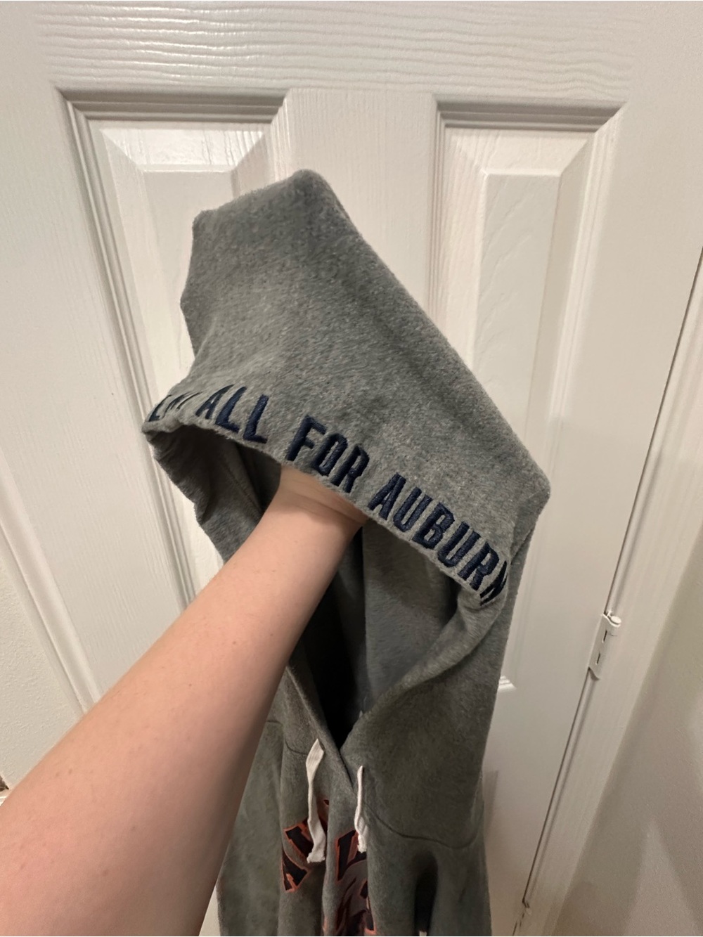 PINK Victoria's Secret Auburn Gray Crewneck Sweatshirt with Orange Lettering - Picture 3 of 3